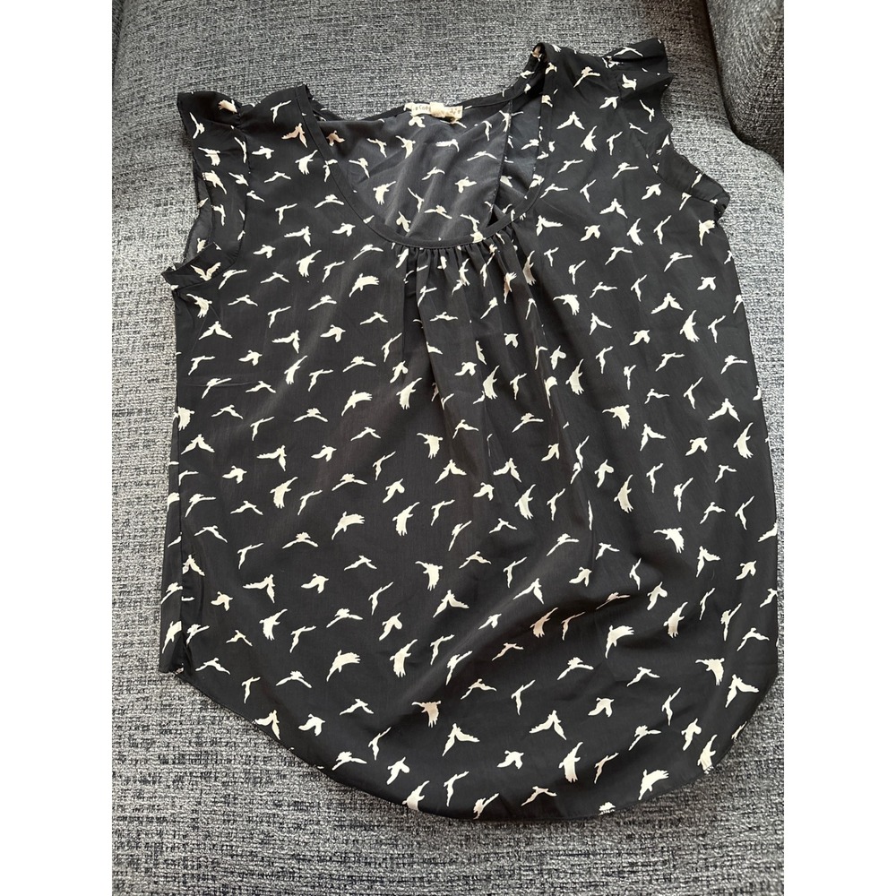 Cotton Candy Black White Bird Print Sleeveless V Neck Top Women's Size L
